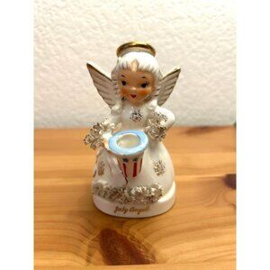 Vintage Lefton July Birthday Girl Figurine holding a Patriotic Top Hat